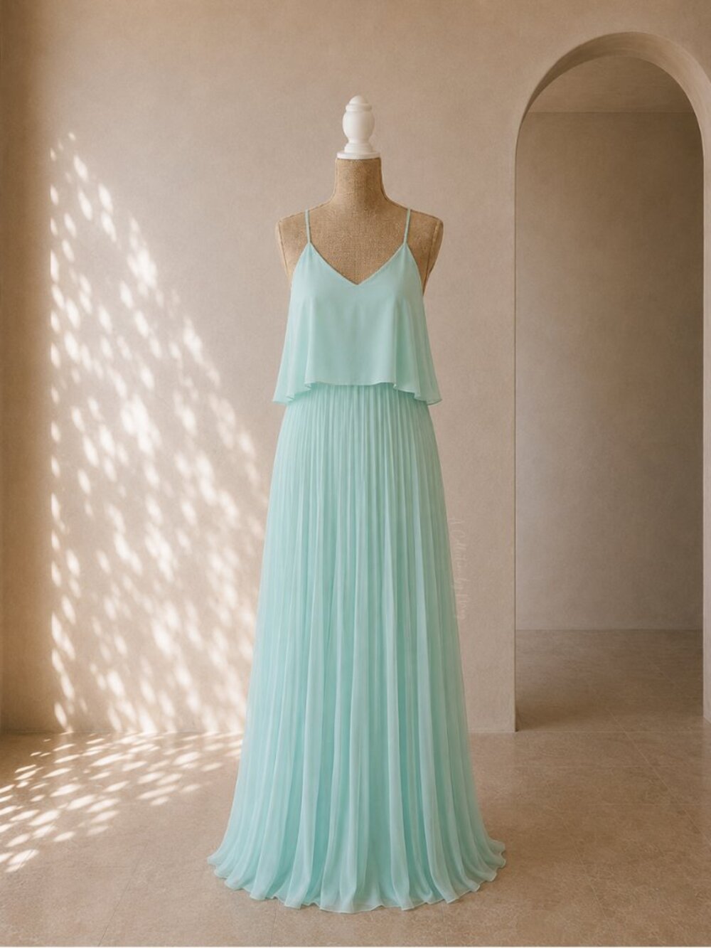 B Darlin Mint Chiffon Pleated Popover Maxi Dress Size 3/4